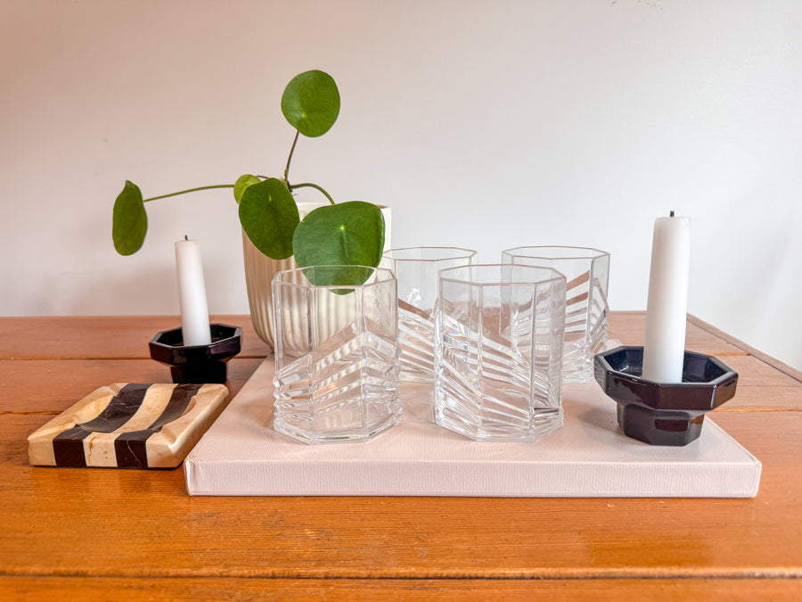 Plastic Dansk SKAL Diamond Tumblers Water Glasses Set of 4 Vintage Clear