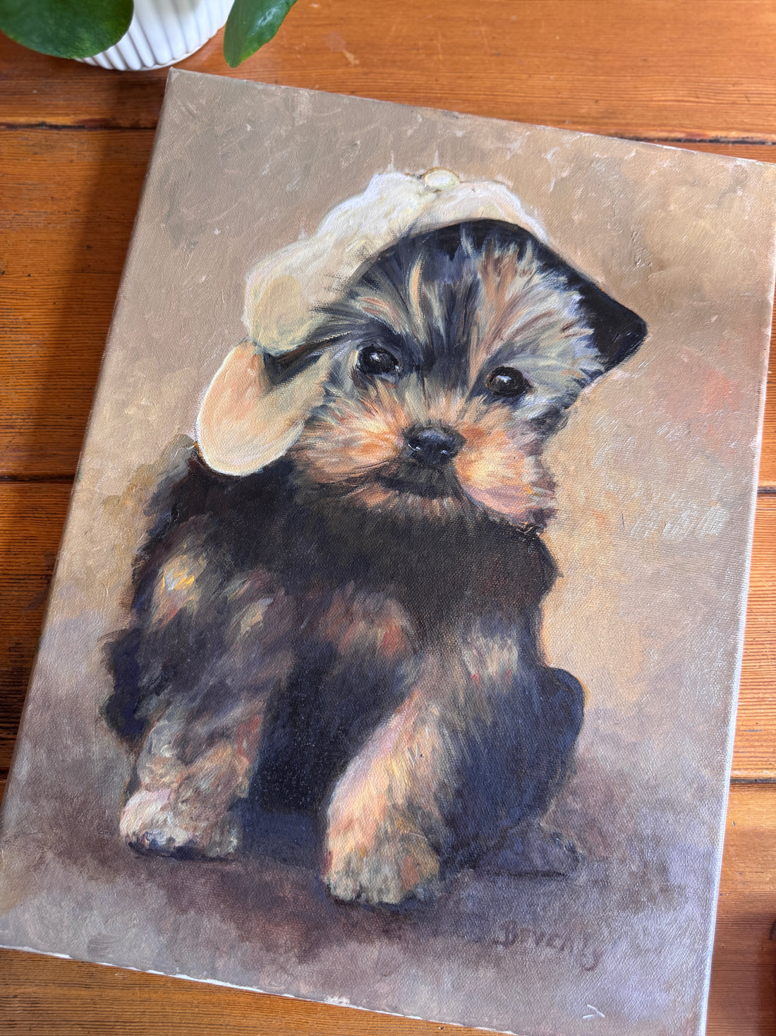 Scottie Puppy Painting Original Vintage On canvas 