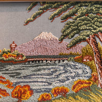 Hand Embroidered Antique Landscape Framed Mountain Lake Scene