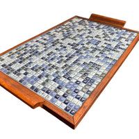 Midcentury Blue Square Mini Tile Wood Tray