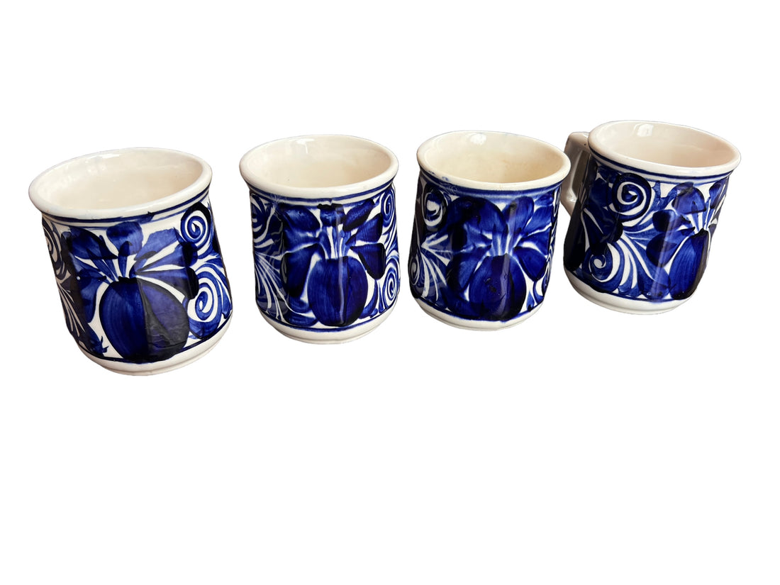  Blue painted Mexican Ceramic Mugs