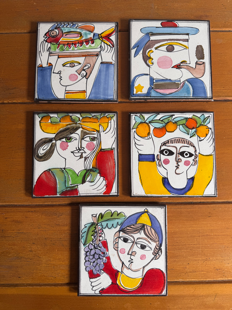 Giovanni DeSimone Ceramic Tiles Hand Painted Vintage 1960's Wall Art