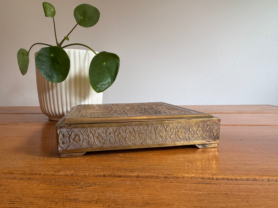 Brass Box vintage etched with Human Figures