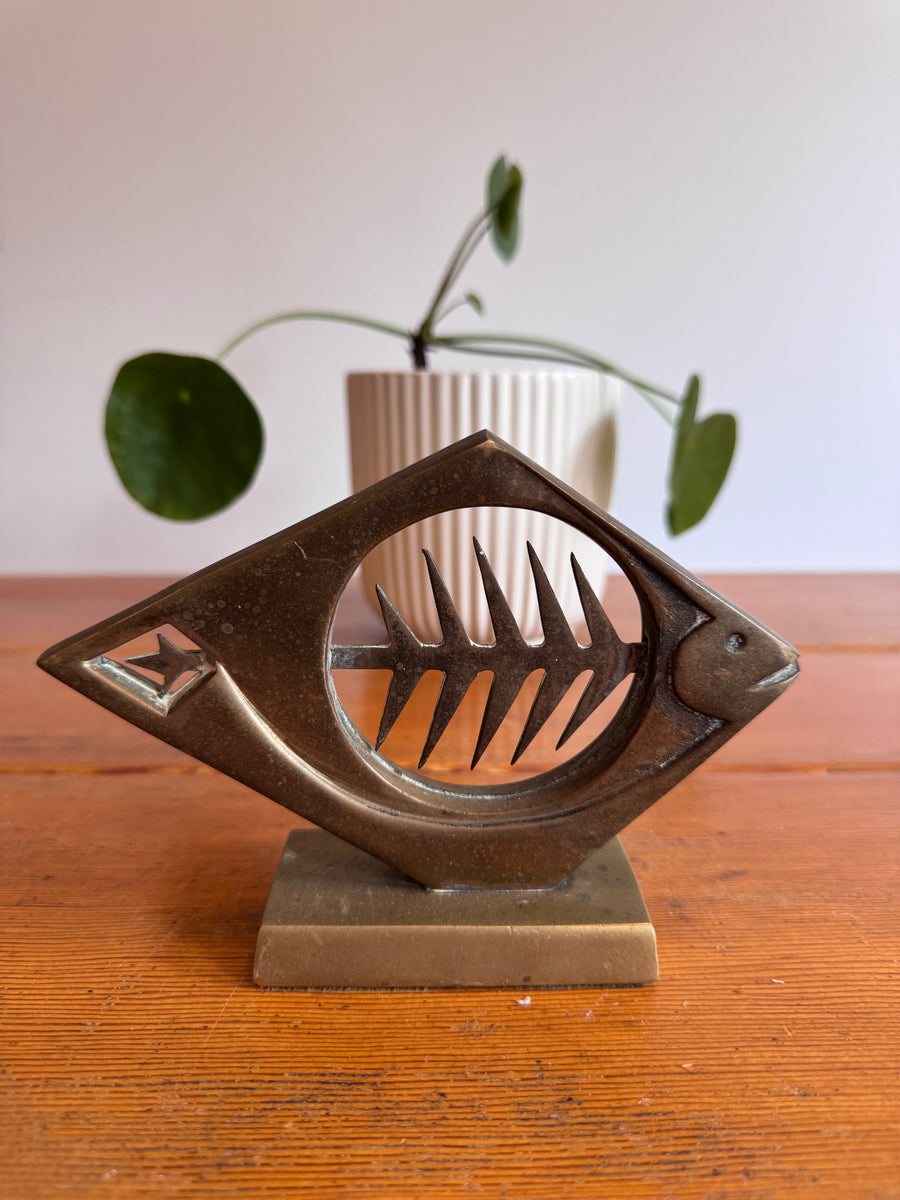 Dolbi Metal Fish Bone Metal Sculpture 1980 Figure Statue Vintage