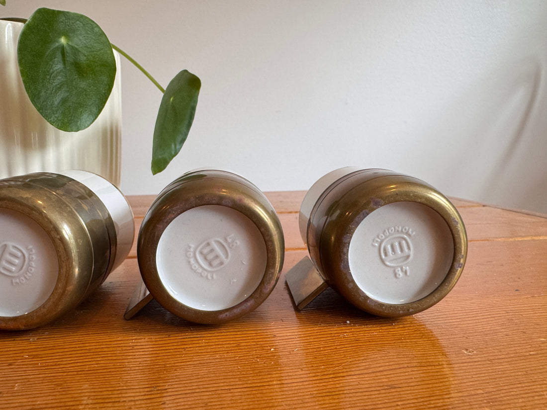 Monopoli Brass and Porcelain Espresso Cups Set of 4 1987 Italy
