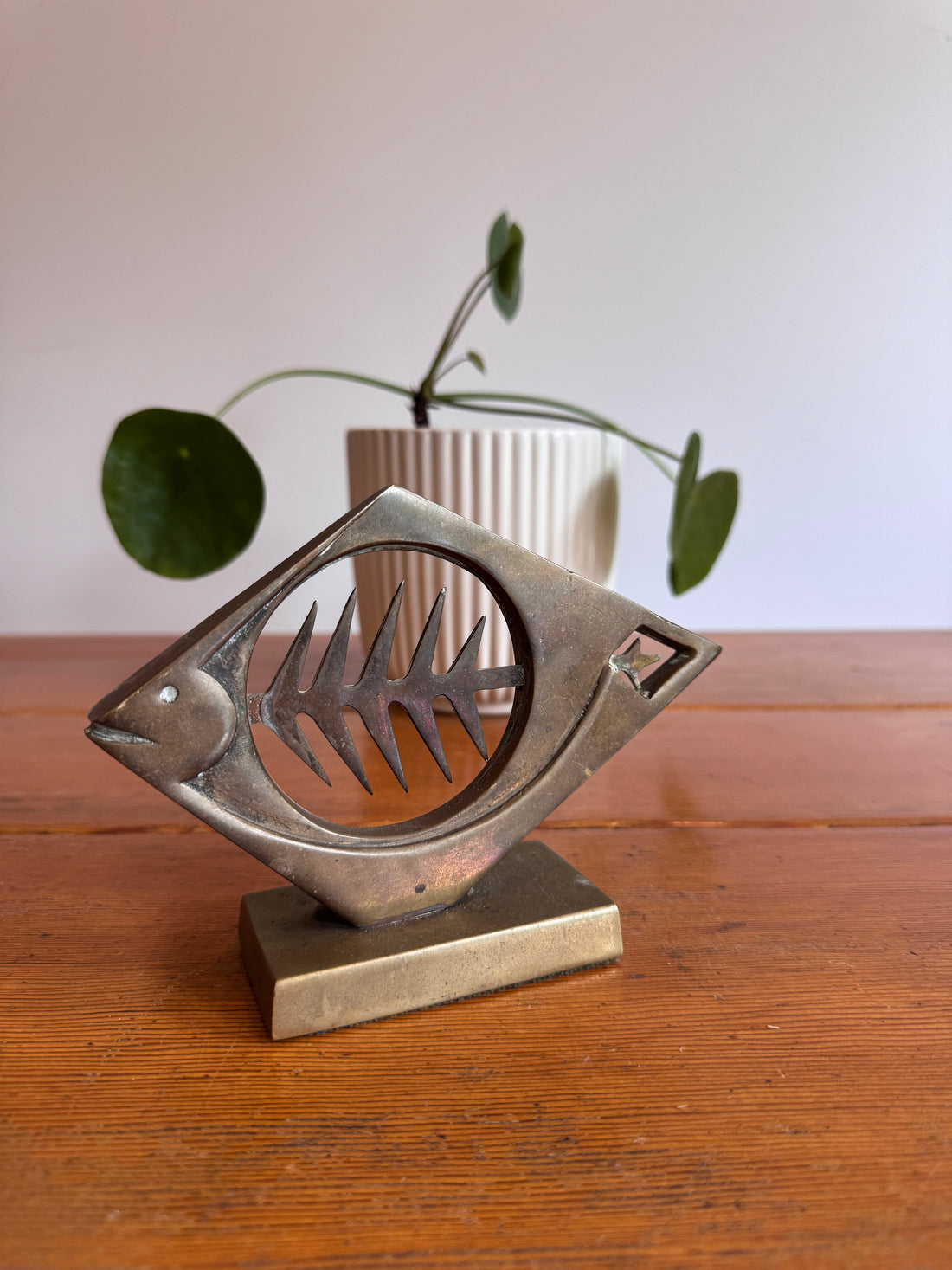 Dolbi Metal Fish Bone Metal Sculpture 1980 Figure Statue Vintage