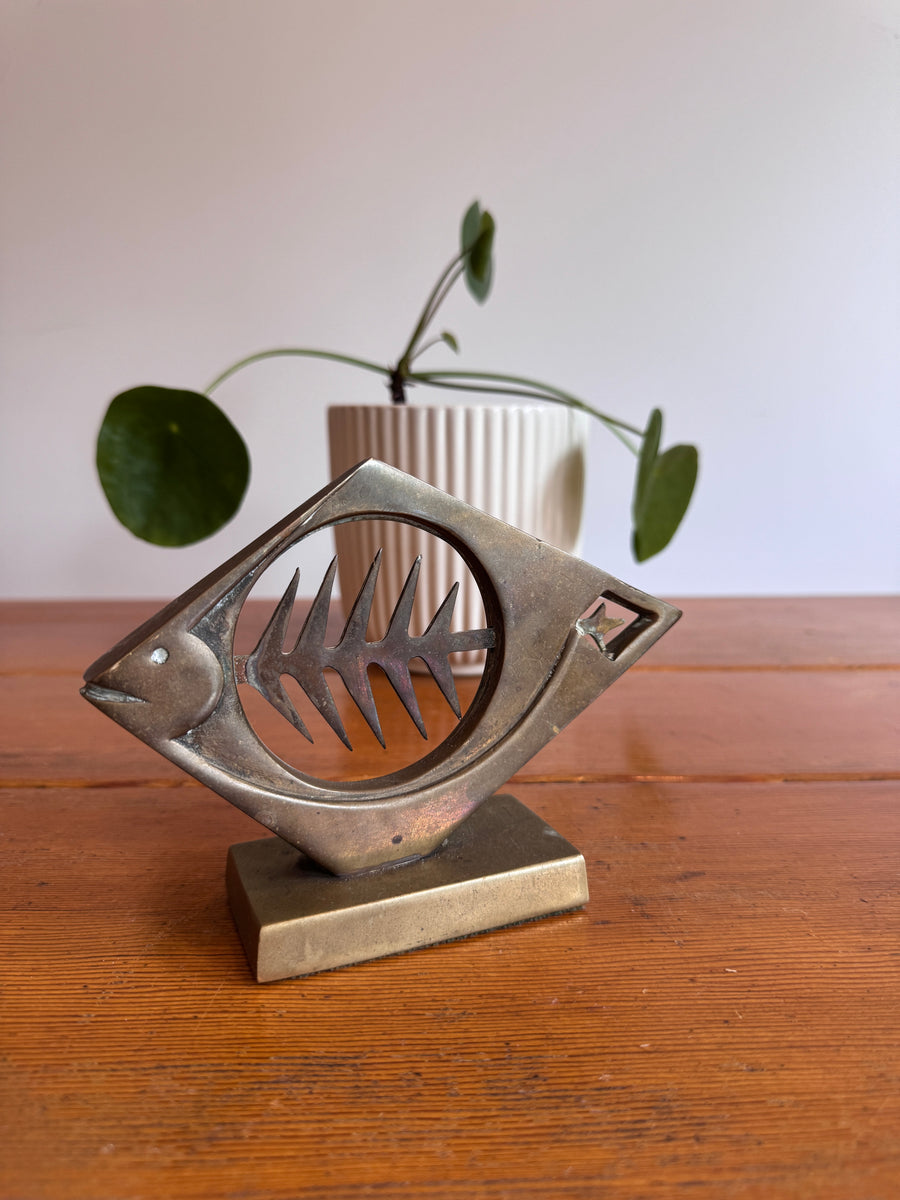 Dolbi Metal Fish Bone Metal Sculpture 1980 Figure Statue Vintage