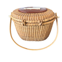 Hand Woven Lidded Basket with whale and Leather detailing