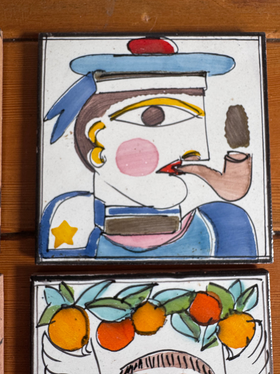 Giovanni DeSimone Ceramic Tiles Hand Painted Vintage 1960's Wall Art