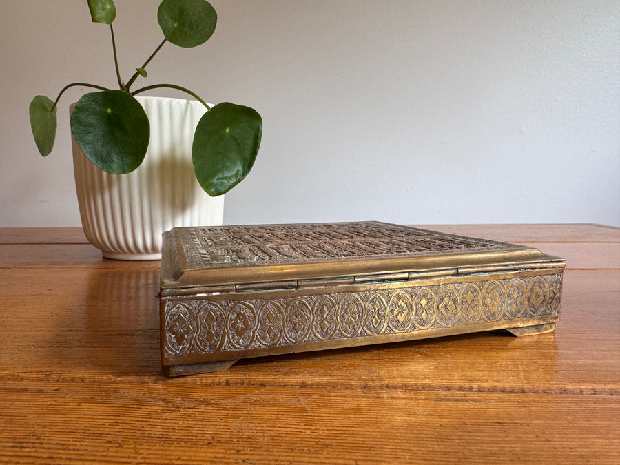 Brass Box vintage etched with Human Figures