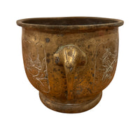 Large Brass Etched Plant Pot with Elephant Handles