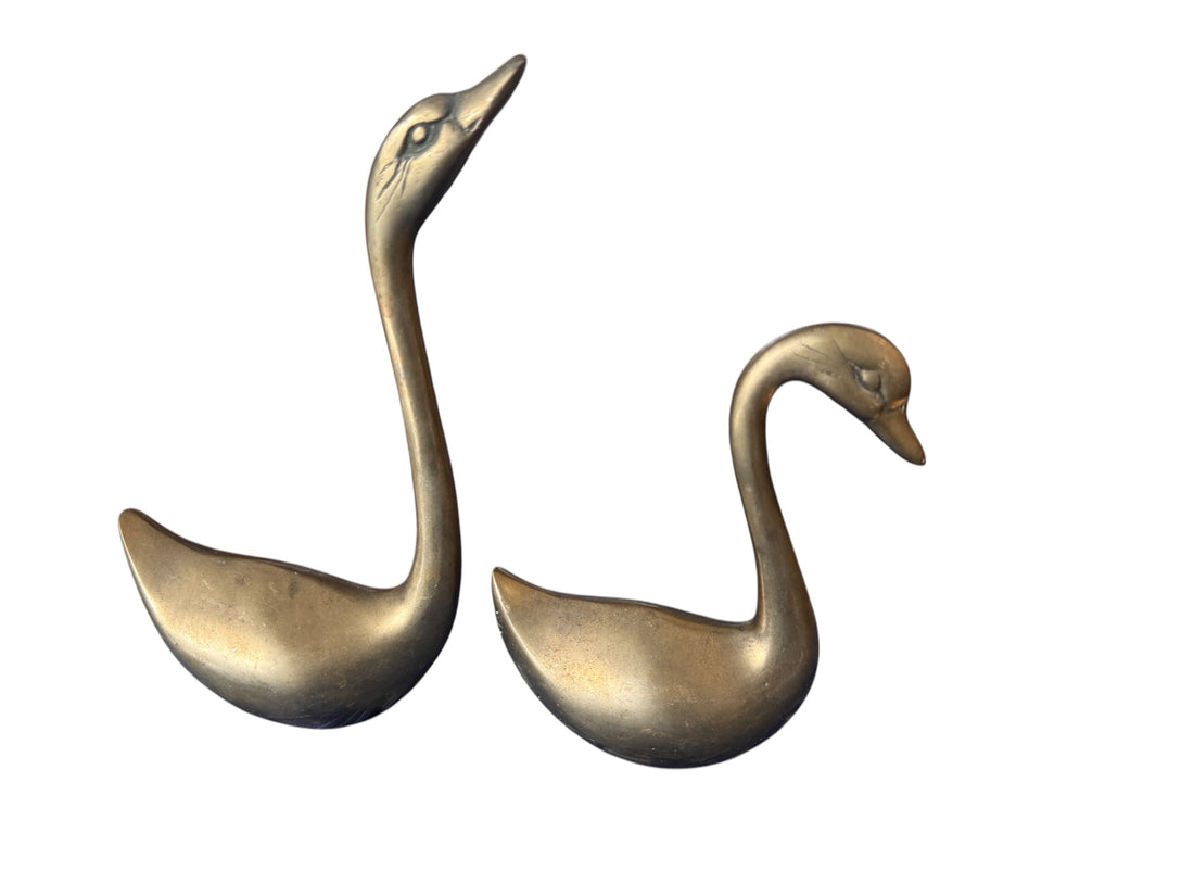 Set of 2 Brass Swans