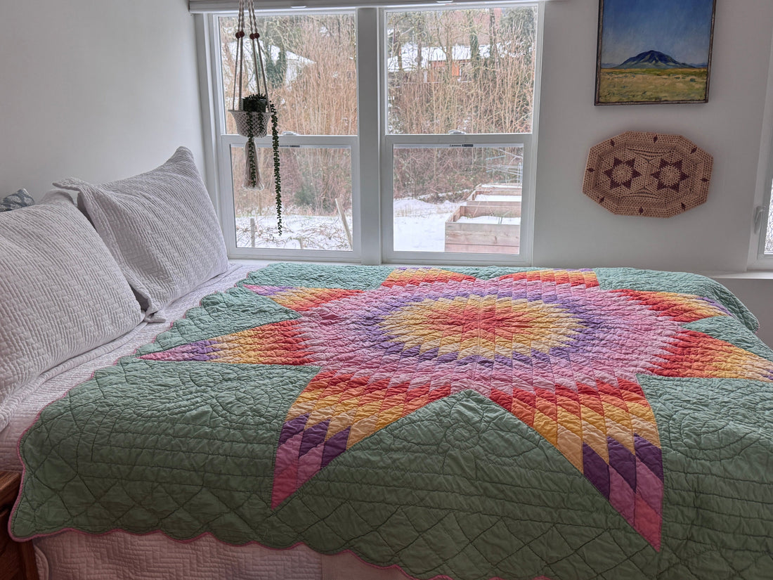 Hand Stitched Patchwork Quilt Colorful Antique Vintage