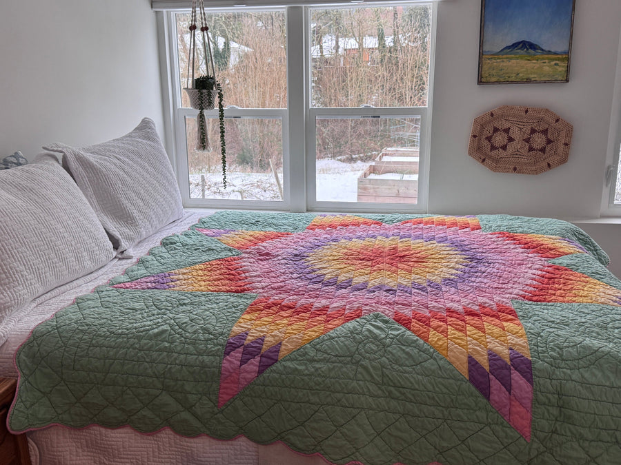 Hand Stitched Patchwork Quilt Colorful Antique Vintage