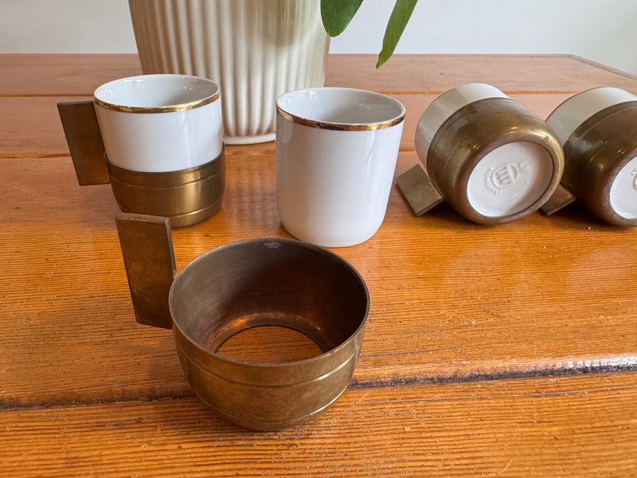 Monopoli Brass and Porcelain Espresso Cups Set of 4 1987 Italy