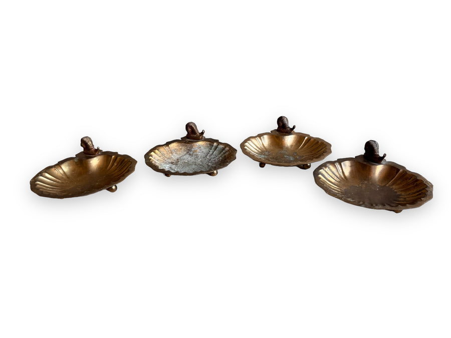 Vintage Scalloped Brass Trays with Snails and Nub feet India