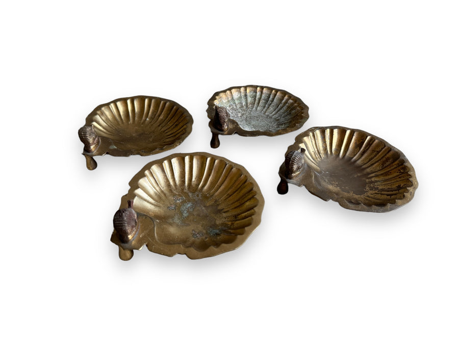 Vintage Scalloped Brass Trays with Snails and Nub feet India