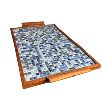 Midcentury Blue Square Mini Tile Wood Tray