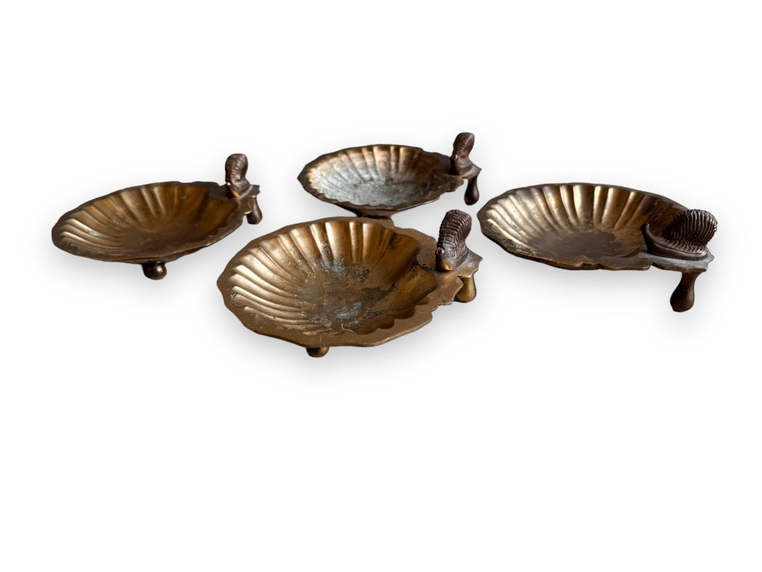 Vintage Scalloped Brass Trays with Snails and Nub feet India