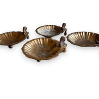 Vintage Scalloped Brass Trays with Snails and Nub feet India