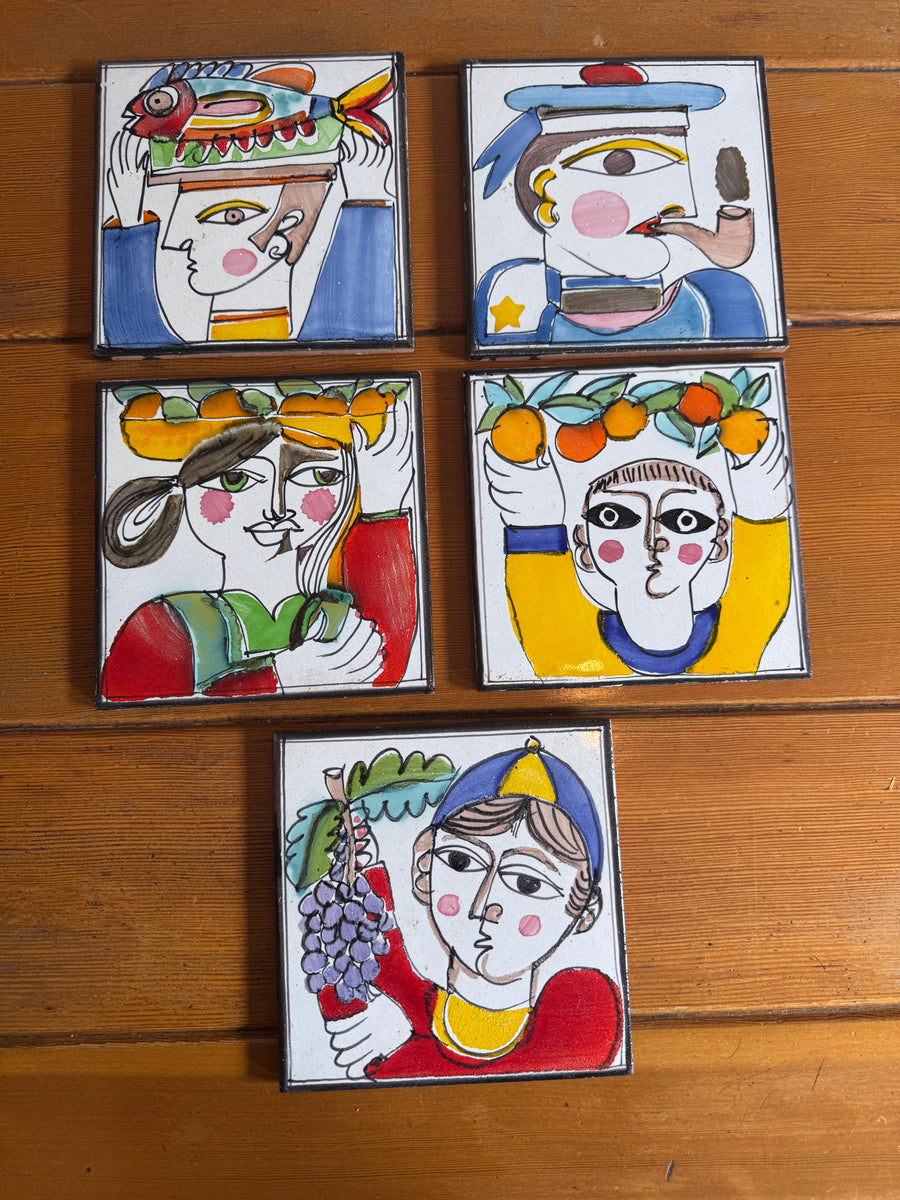 Giovanni DeSimone Ceramic Tiles Hand Painted Vintage 1960's Wall Art