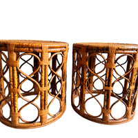 Vintage Tortoise Shell Bamboo and Cane Side Tables