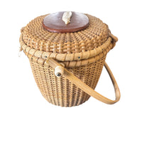 Hand Woven Lidded Basket with whale and Leather detailing