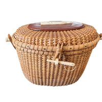 Hand Woven Lidded Basket with whale and Leather detailing