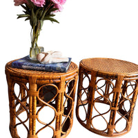 Vintage Tortoise Shell Bamboo and Cane Side Tables