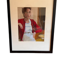 Framed Portrait of a Lady in a Red Cardigan Original Painting Wall Art