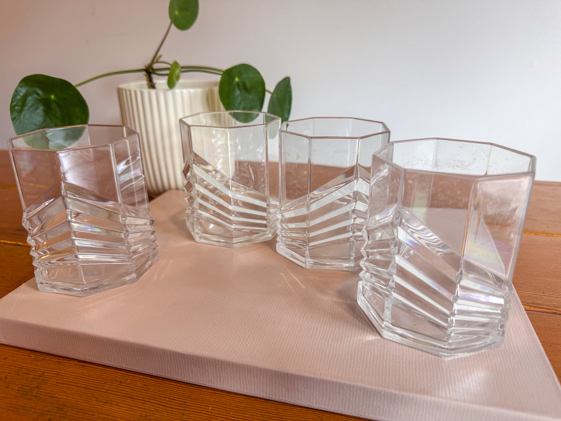 Plastic Dansk SKAL Diamond Tumblers Water Glasses Set of 4 Vintage Clear
