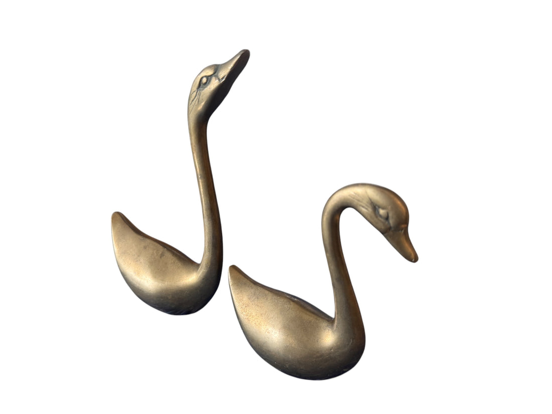Set of 2 Brass Swans