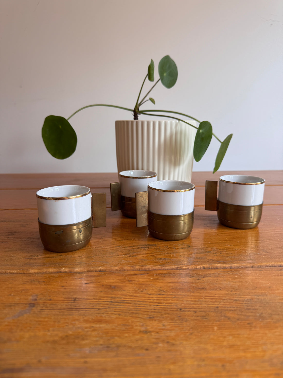 Monopoli Brass and Porcelain Espresso Cups Set of 4 1987 Italy