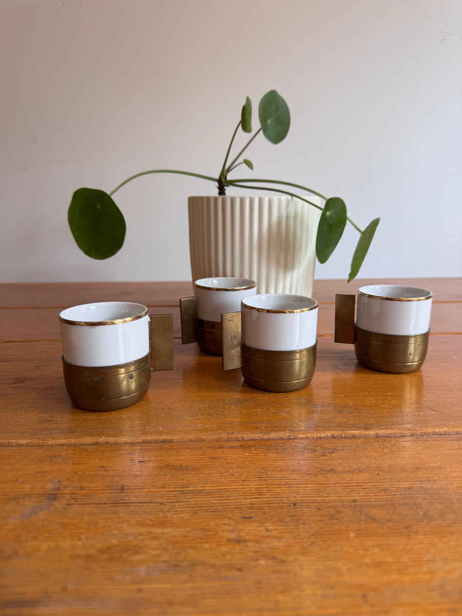 Monopoli Brass and Porcelain Espresso Cups Set of 4 1987 Italy