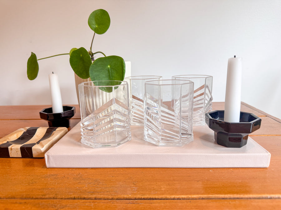 Plastic Dansk SKAL Diamond Tumblers Water Glasses Set of 4 Vintage Clear