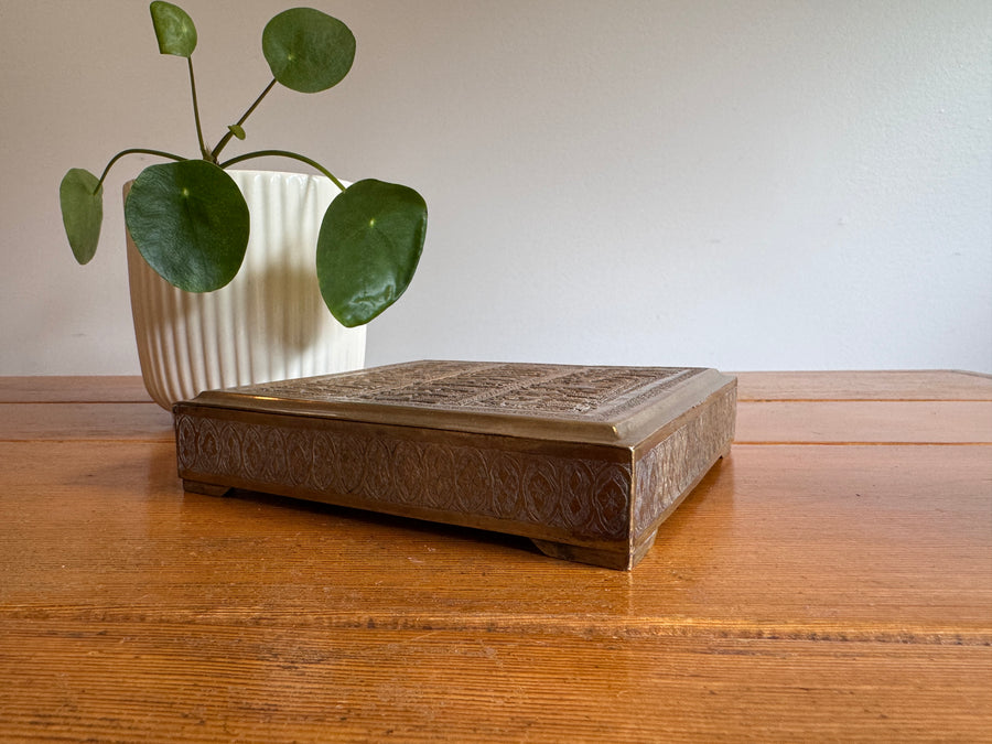 Brass Box vintage etched with Human Figures