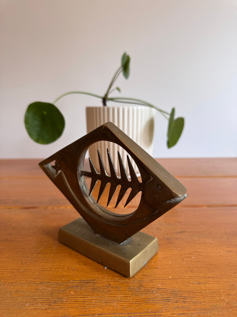 Dolbi Metal Fish Bone Metal Sculpture 1980 Figure Statue Vintage