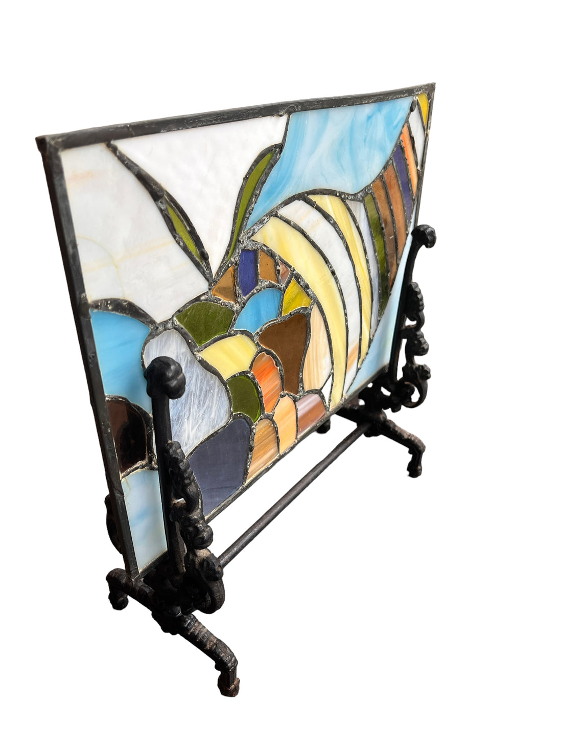 Stained Glass Cornicopia with Cast Iron Stand