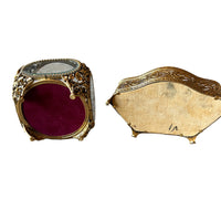 French Beveled Glass Jewelry Box with Velvet Lining 