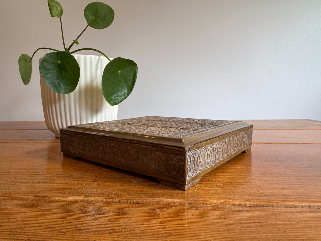 Brass Box vintage etched with Human Figures
