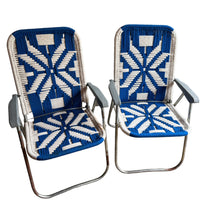 Retro Macrame Blue and White Folding Lawn Camp Chairs