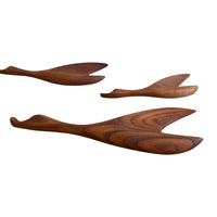 Mid-Century Set of Three Teak Wood Minimalist Bird Hanging Wall Art