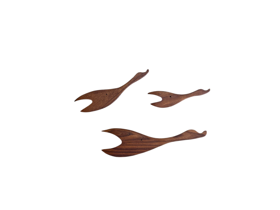 Mid-Century Set of Three Teak Wood Minimalist Bird Hanging Wall Art