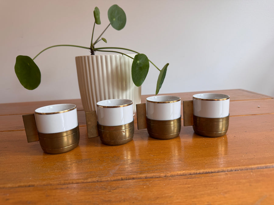 Monopoli Brass and Porcelain Espresso Cups Set of 4 1987 Italy