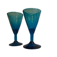 Hand Blown Blue Swirl Wine Cocktail Glasses