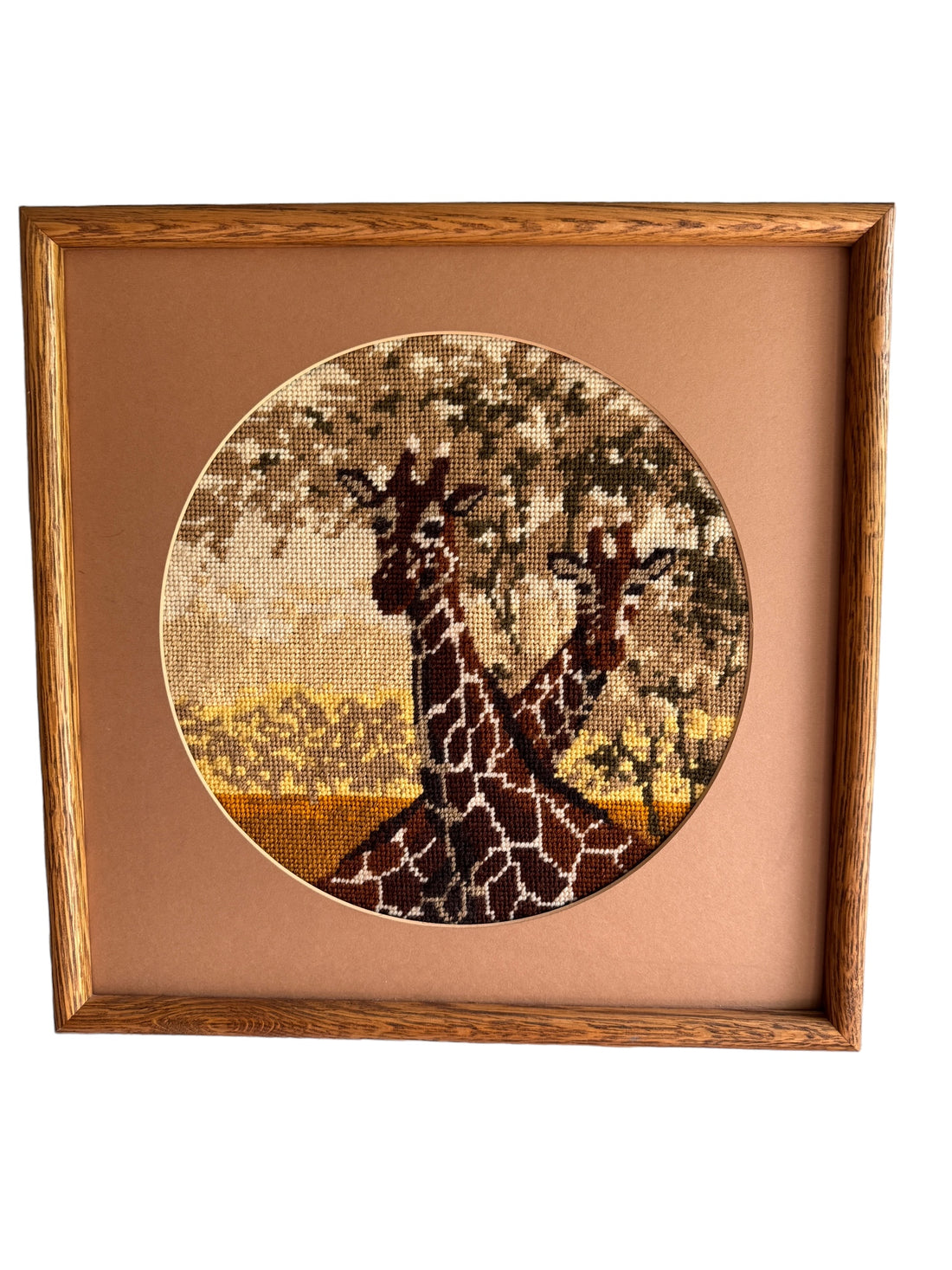 Vintage Framed Giraffe Needlepoint