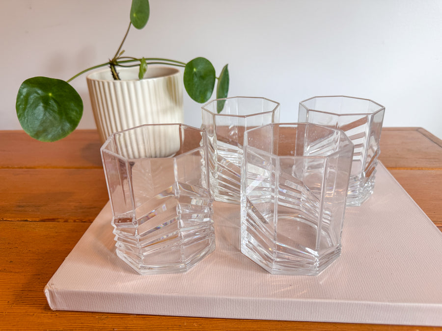 Plastic Dansk SKAL Diamond Tumblers Water Glasses Set of 4 Vintage Clear