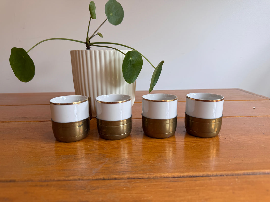 Monopoli Brass and Porcelain Espresso Cups Set of 4 1987 Italy
