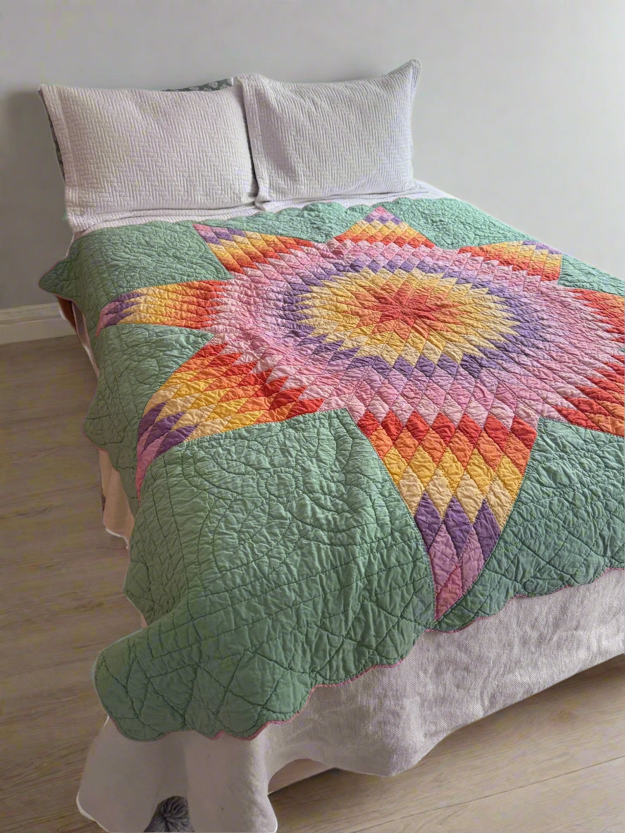 Hand Stitched Patchwork Quilt Colorful Antique Vintage
