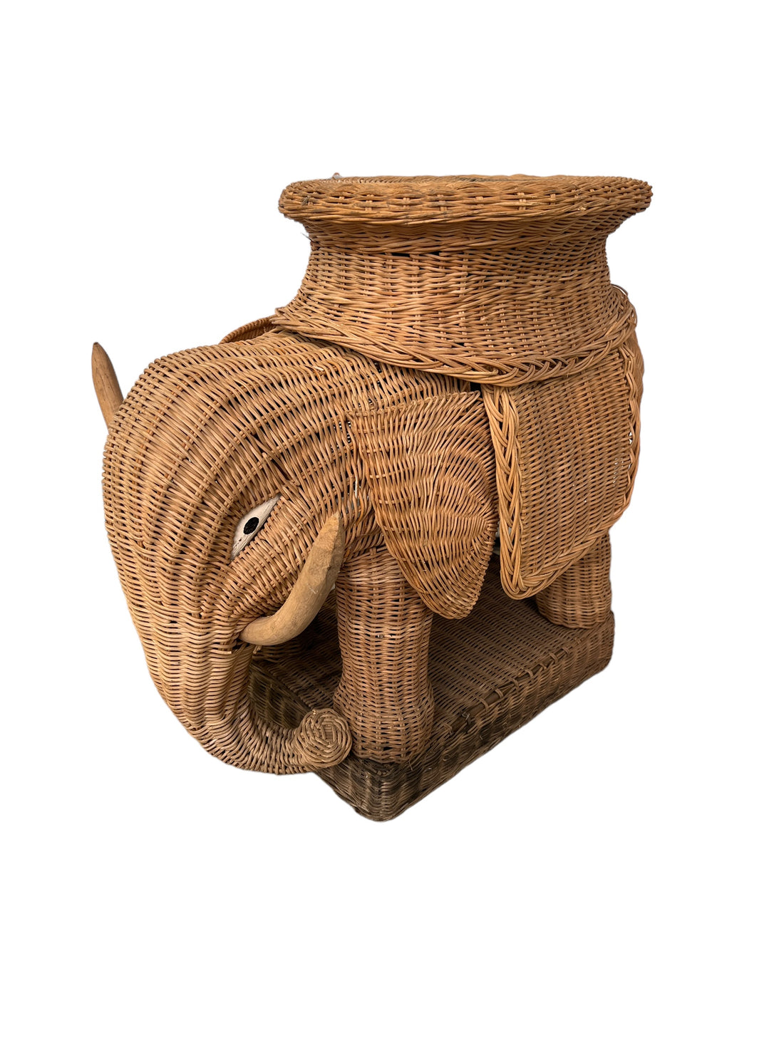 Woven Wicker Elephant Side Table Plant Stand Vintage